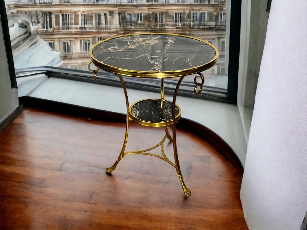 Tripod Pedestal Table With Gilt Bronze Frame Covered With Portor Marble-photo-6