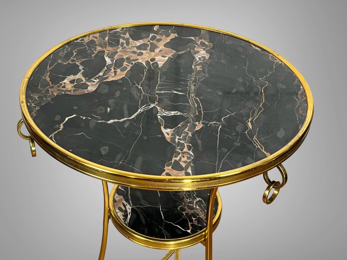 Tripod Pedestal Table With Gilt Bronze Frame Covered With Portor Marble-photo-8