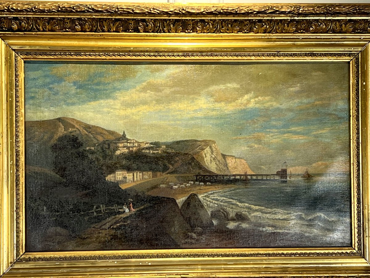 Painting / Oil On Canvas / Painting / French School Of The Nineteenth "seaside"-photo-3