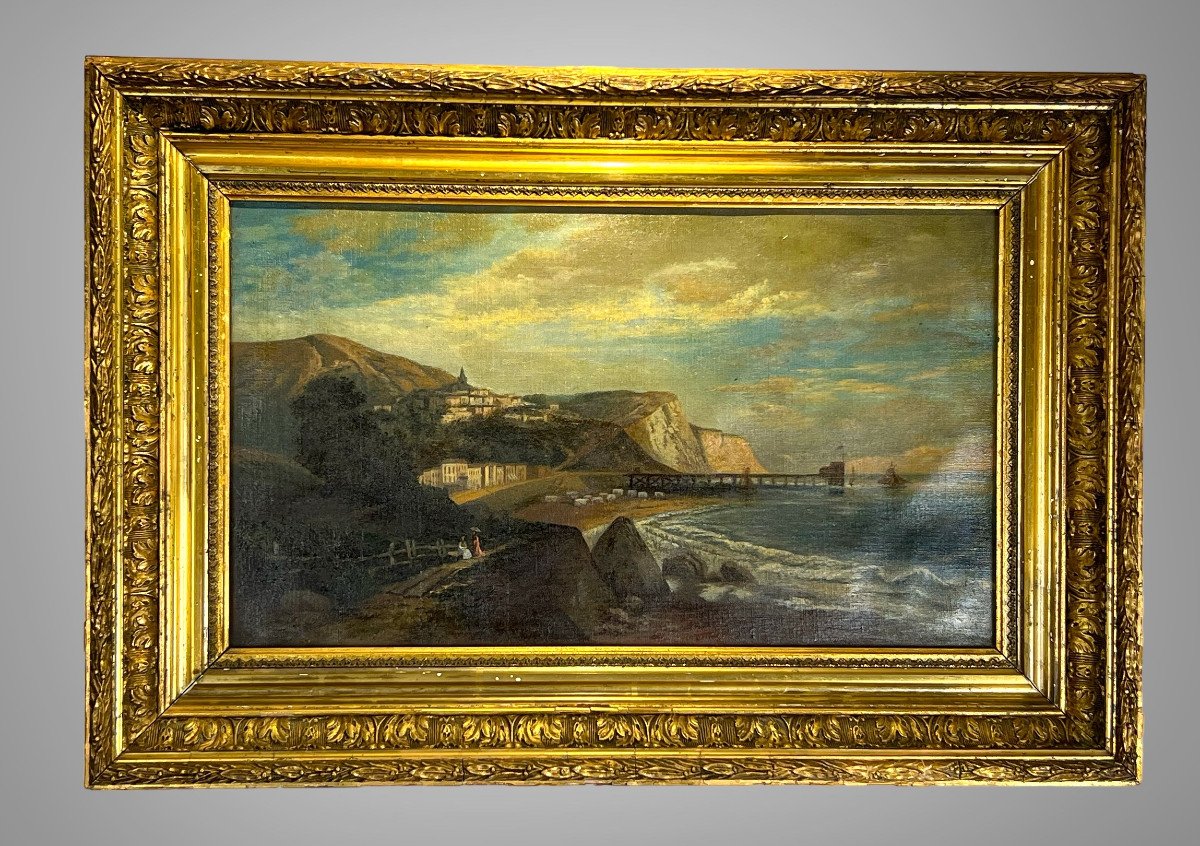 Painting / Oil On Canvas / Painting / French School Of The Nineteenth "seaside"