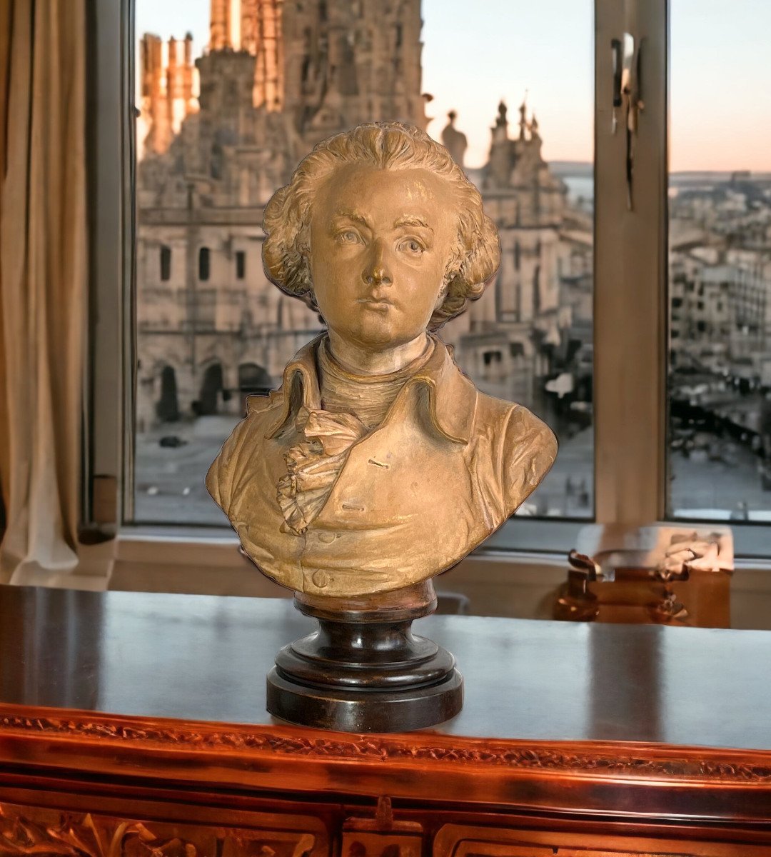Bust Of Mozart In Terracotta On Piedouche By Carrier Belleuse 1824/1887