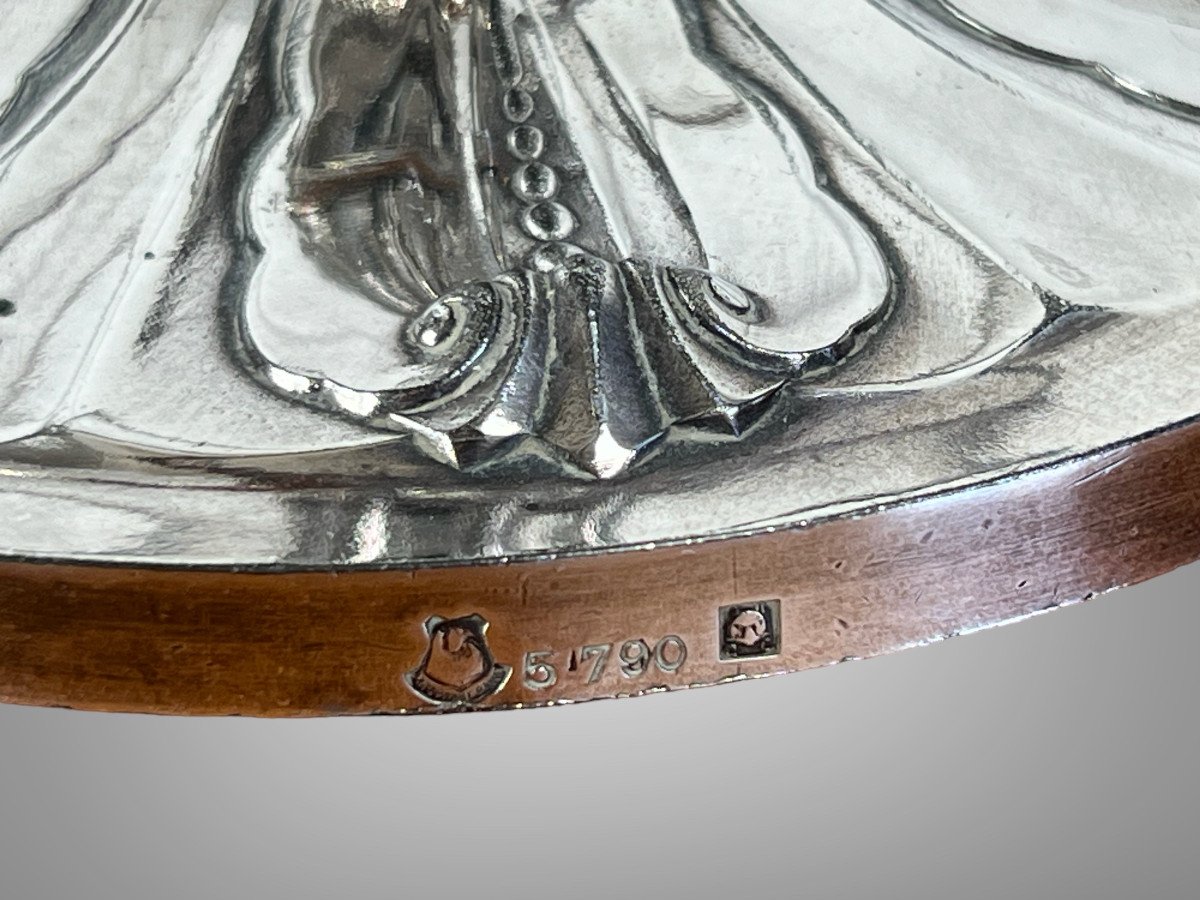 Coupe Sur Pied Art Deco En Metal Argenté Et Coupe En Cristal De Baccarat-photo-5