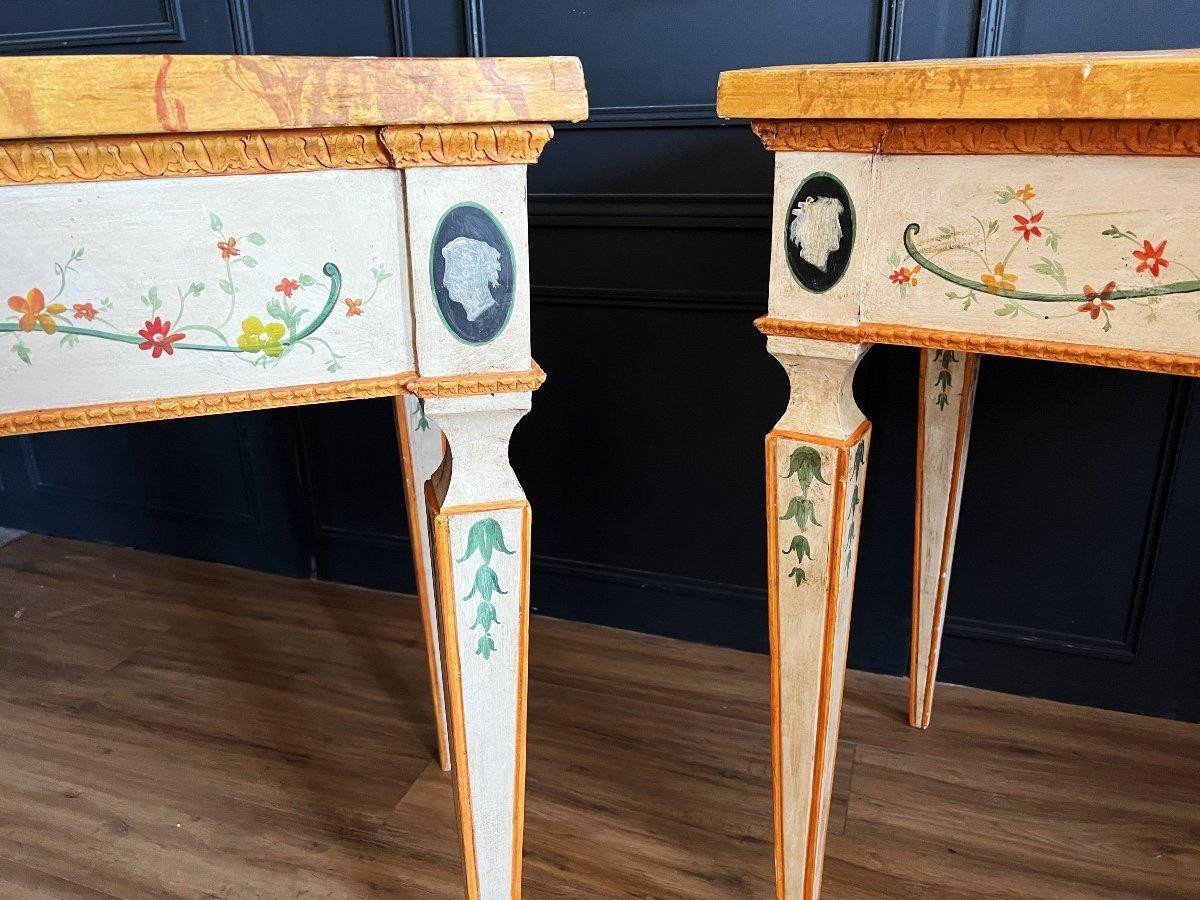 Console d'Applique Italienne Fin XIXe En Bois Peint A Décor Floral / Personnages-photo-8