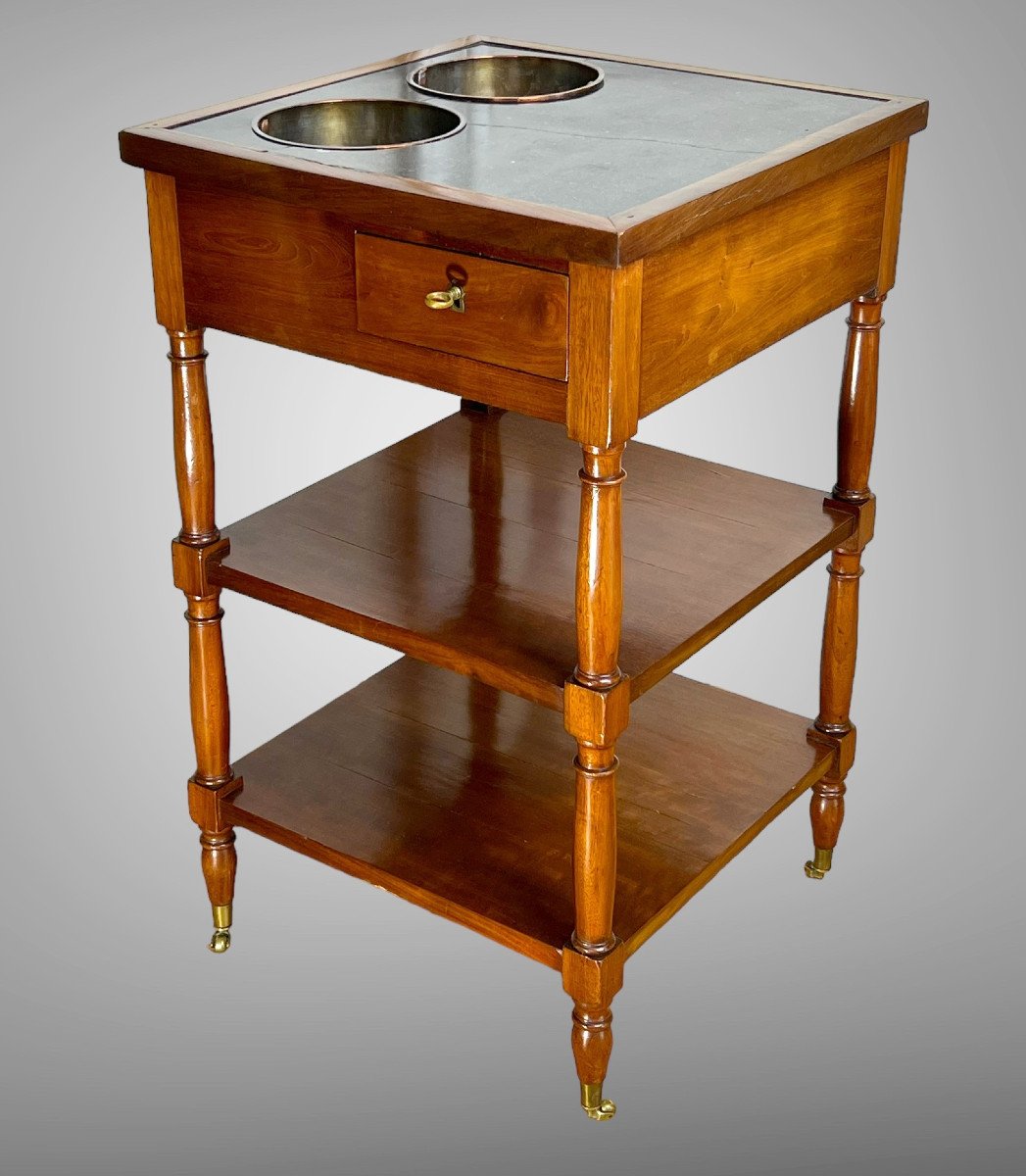 19th Century Stamped Cooler Unit With Marble And Tinned Copper Bins-photo-2