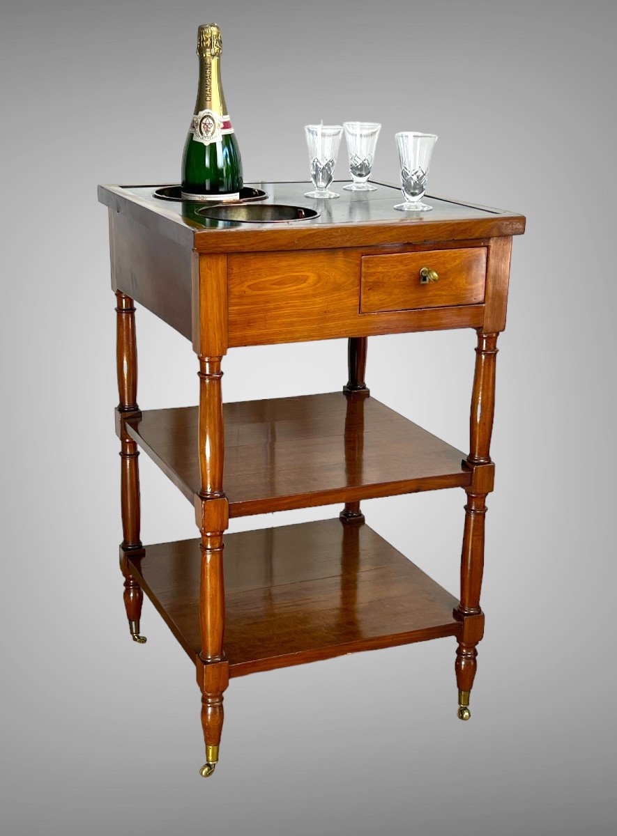 19th Century Stamped Cooler Unit With Marble And Tinned Copper Bins