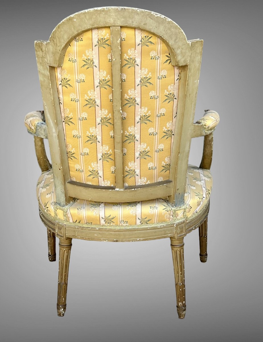 Louis XVI Cabriolet Armchair 18th Century In Lacquered Wood With Beautiful Tapestry-photo-7