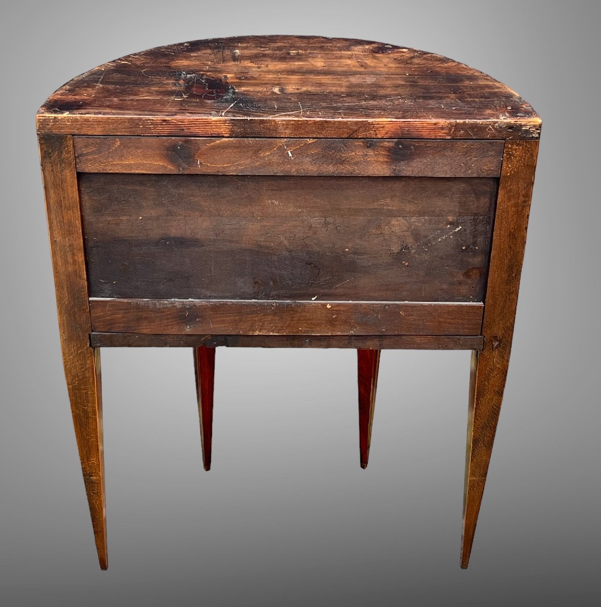 Half Moon Commode From The 18th Louis XVI Period In Marquetry With Marble Top-photo-1