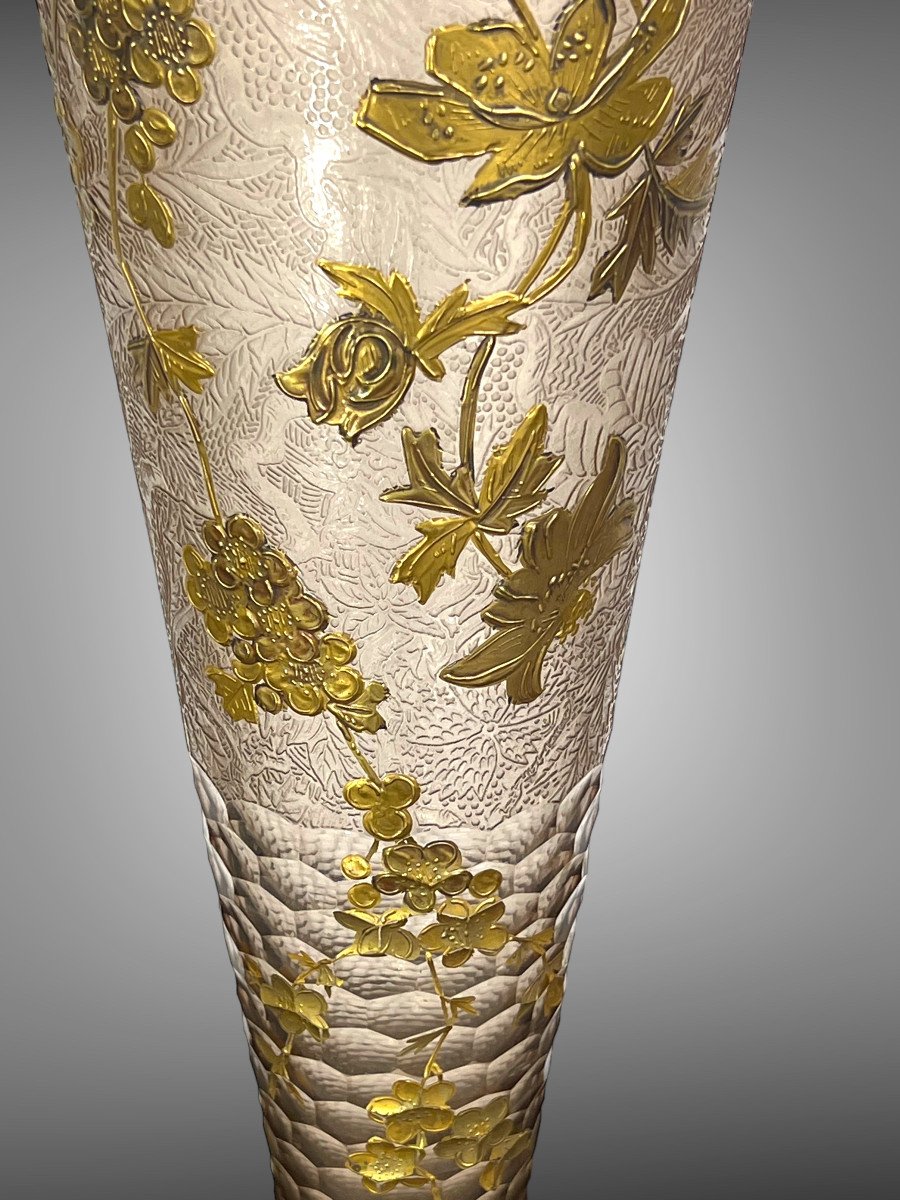 Large Antique Cornet Vase In Enameled Glass By Theodore Legras Art Nouveau Period-photo-6