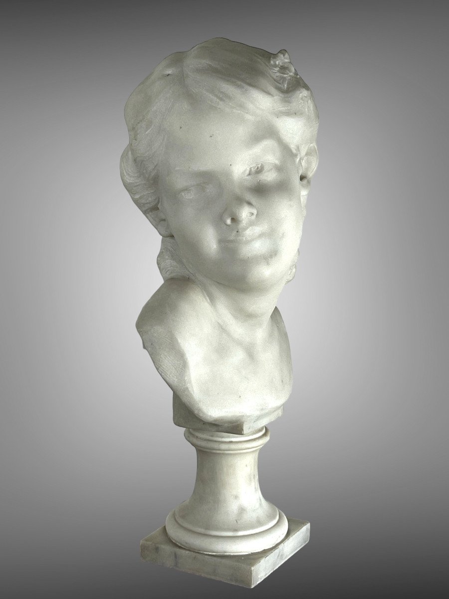 Bust In White Carrara Marble Signed L.varo Representing A Child's Head-photo-4