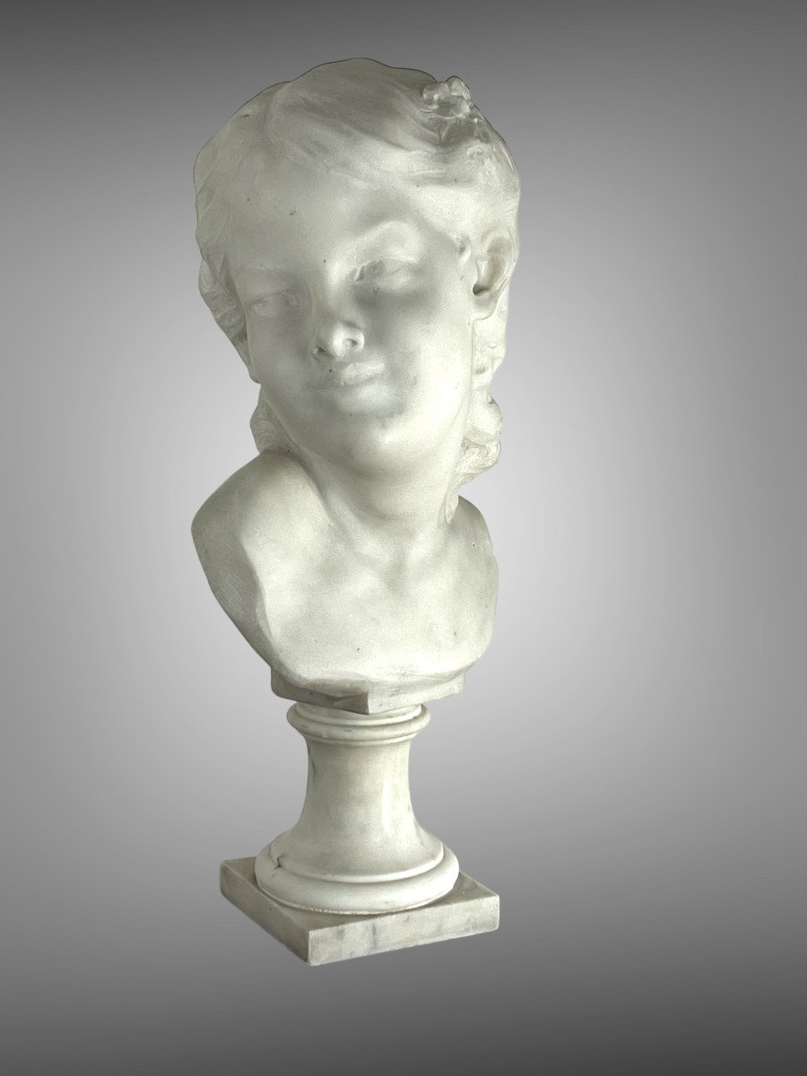 Bust In White Carrara Marble Signed L.varo Representing A Child's Head-photo-1