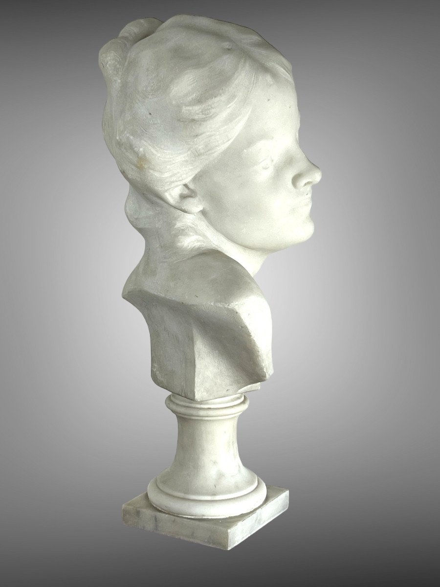 Bust In White Carrara Marble Signed L.varo Representing A Child's Head-photo-5