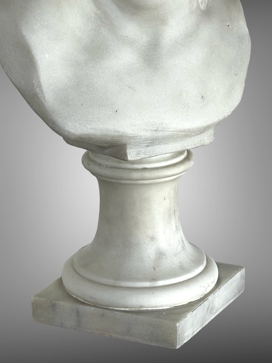 Bust In White Carrara Marble Signed L.varo Representing A Child's Head-photo-7