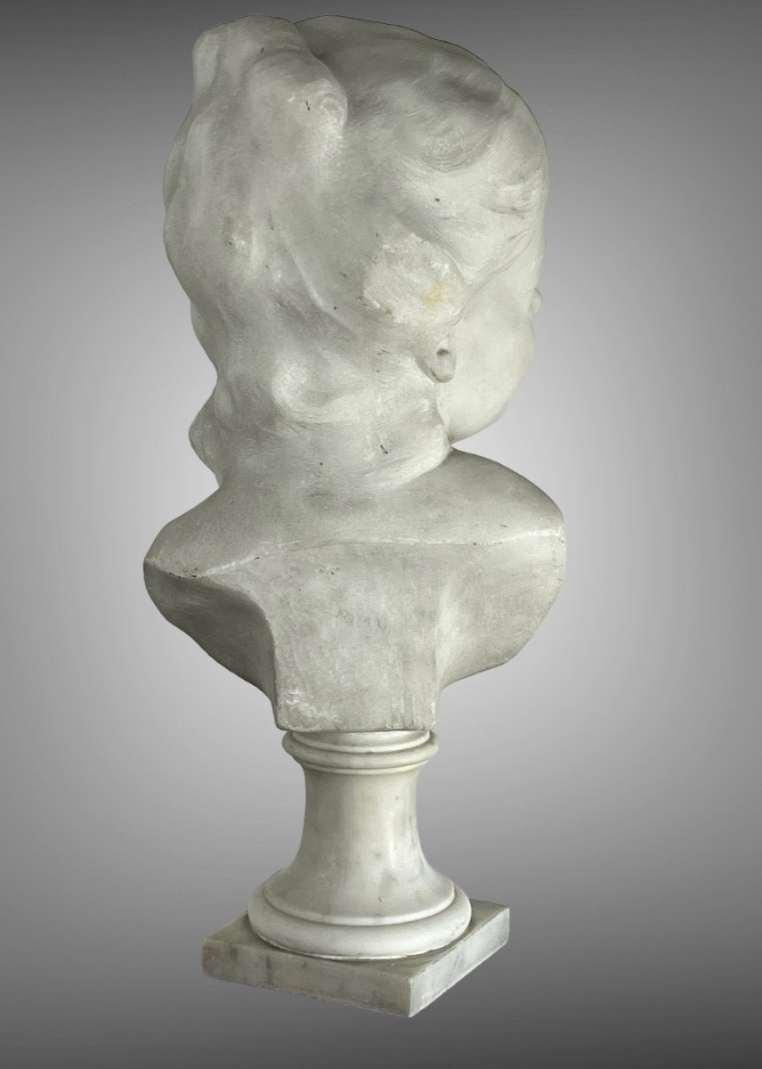 Bust In White Carrara Marble Signed L.varo Representing A Child's Head-photo-8