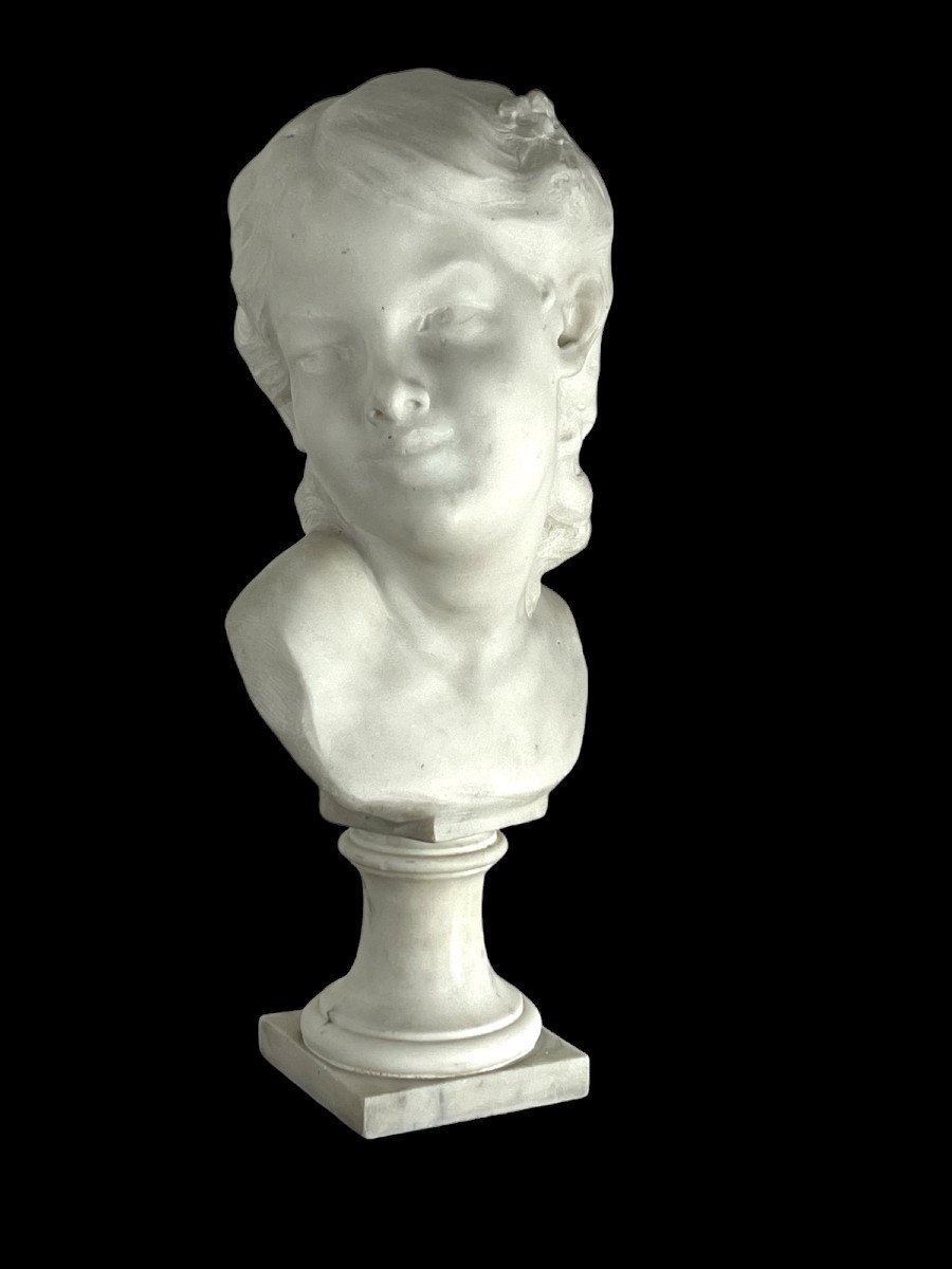 Bust In White Carrara Marble Signed L.varo Representing A Child's Head