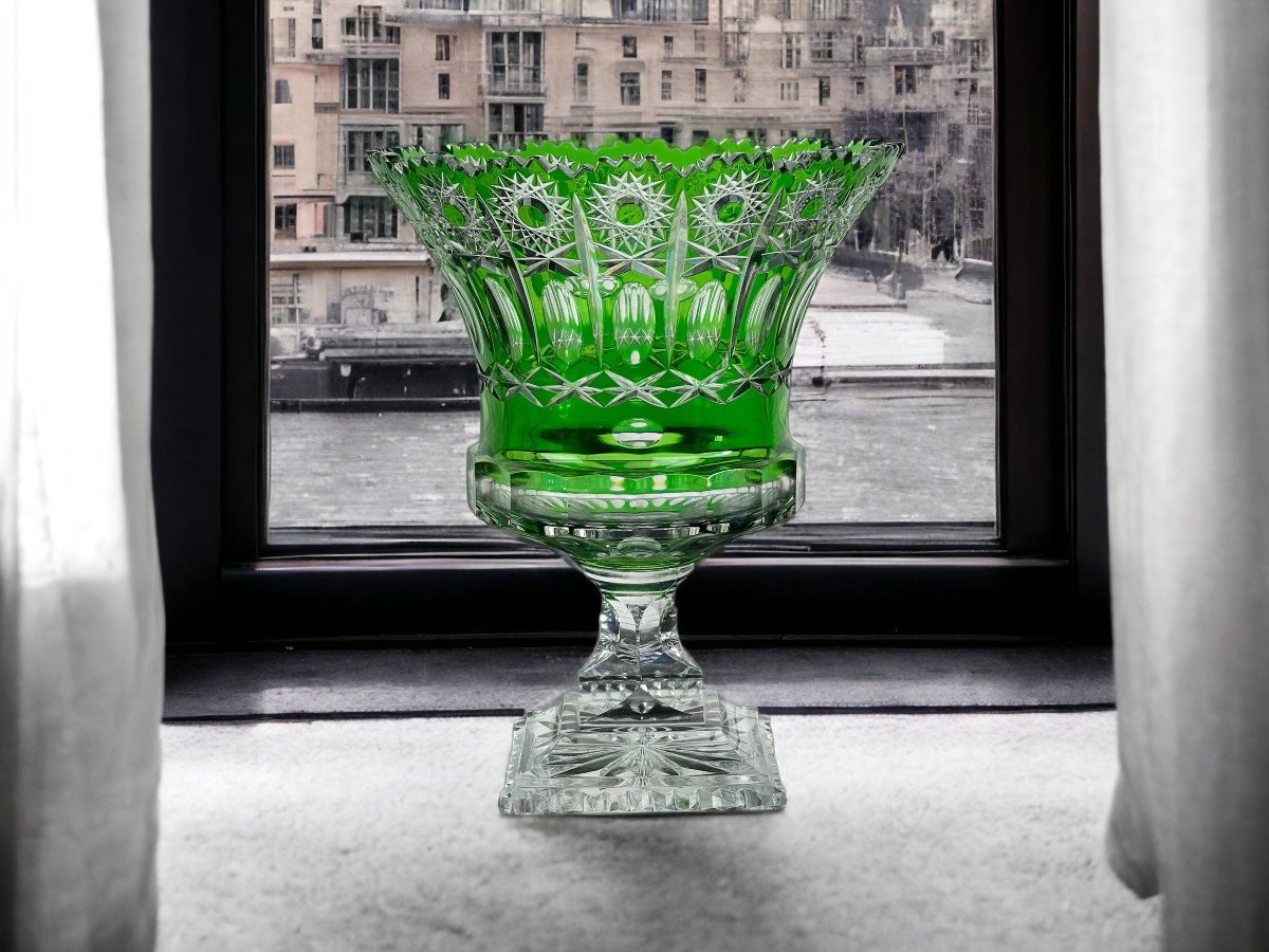 Cup On Green Pedestal In Bohemian Cut Crystal 20th Century-photo-4