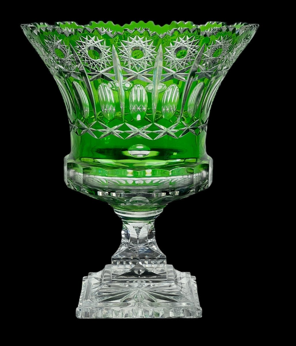 Cup On Green Pedestal In Bohemian Cut Crystal 20th Century-photo-4