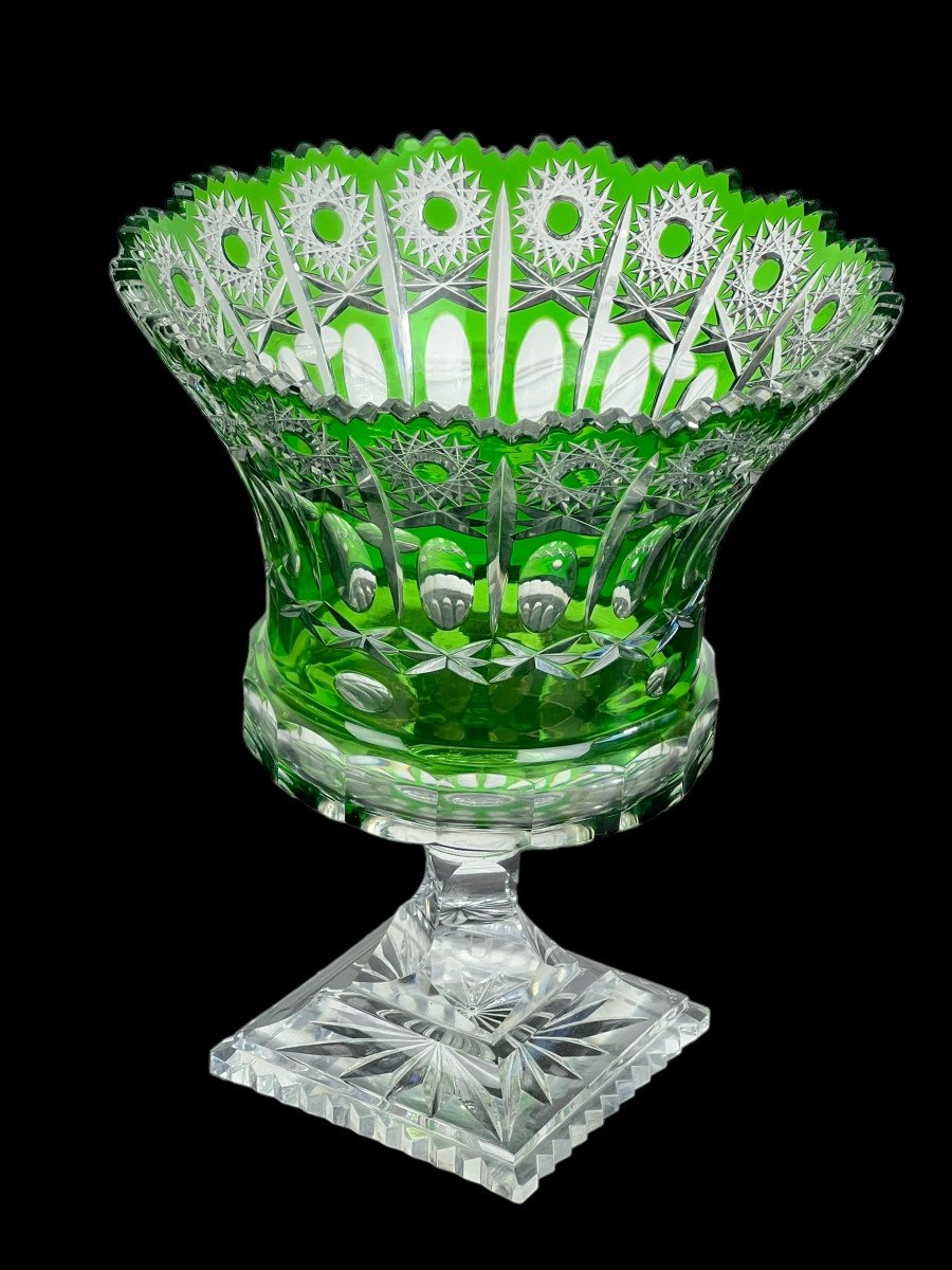 Cup On Green Pedestal In Bohemian Cut Crystal 20th Century-photo-6