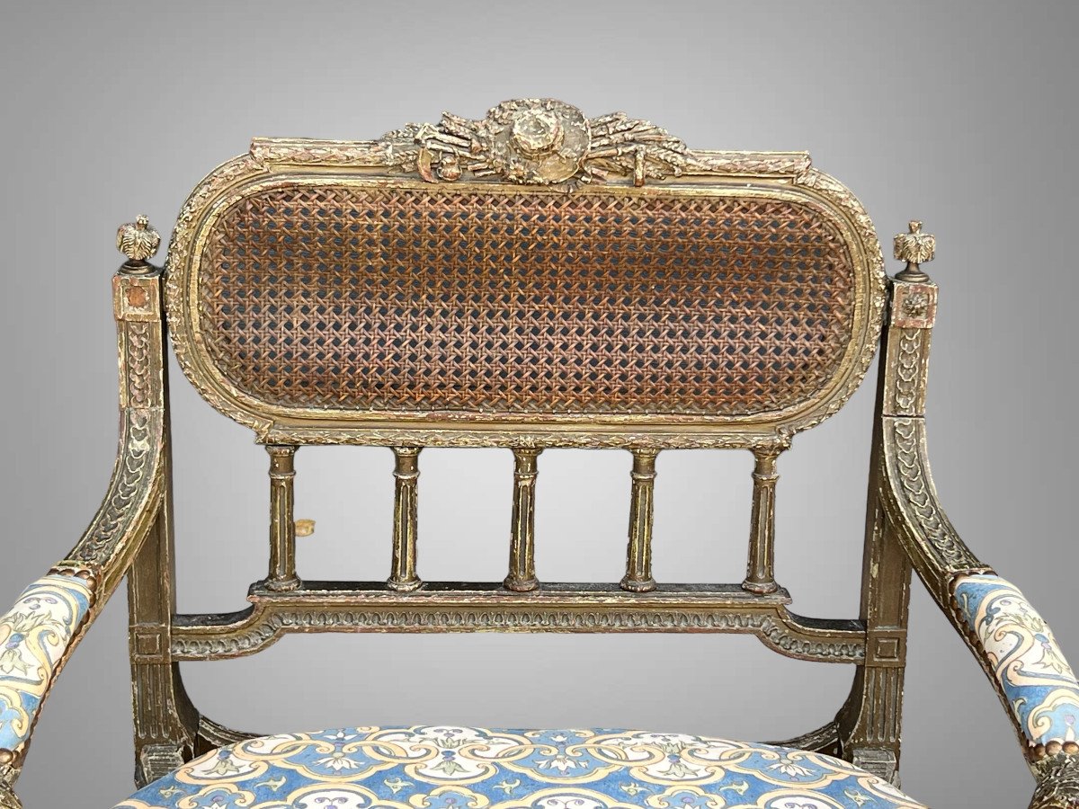 Fauteuil " Dit Marquise " De Style Louis XVI En Bois Patiné Et Sculpté Du XIXe-photo-5