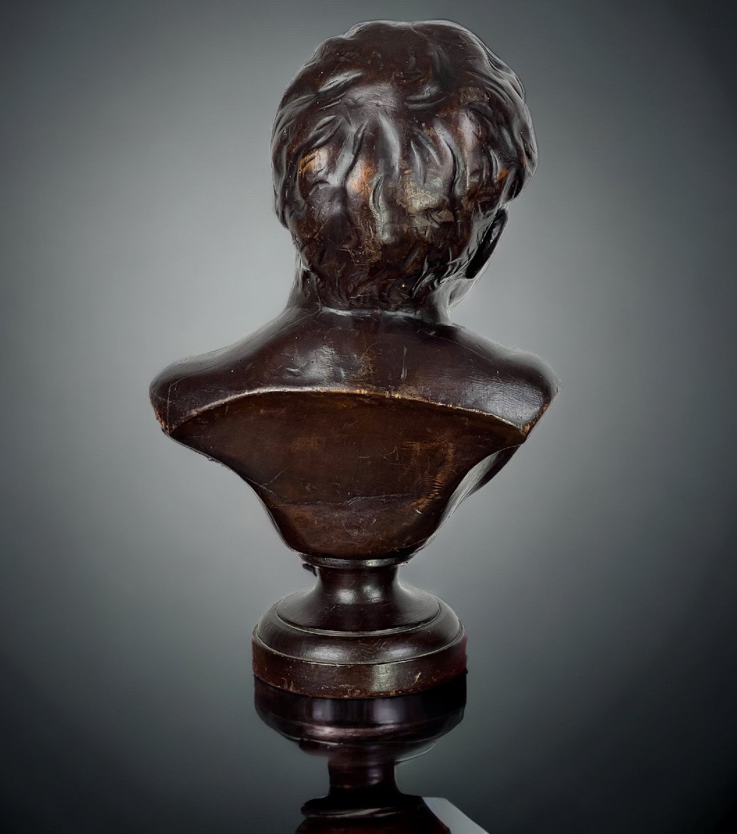 Sculpture / Bust Of Putti (laughing Angel) In Carved Wood From The 19th Century 40 Cm High-photo-3