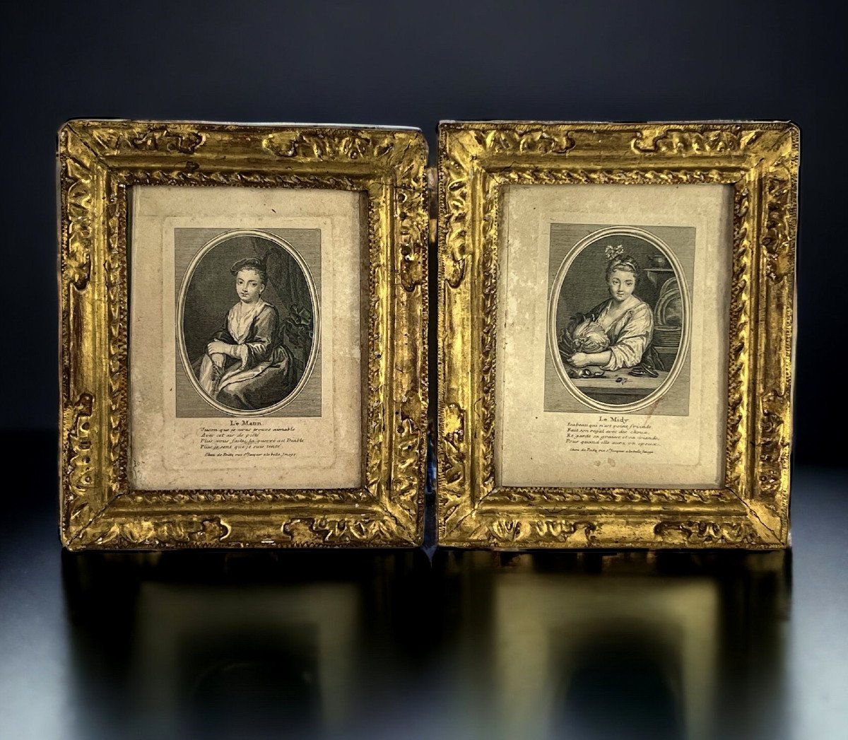 Pair Of 17th Louis XVIII Period Frames With Gilded Carved Wood Engravings-photo-8
