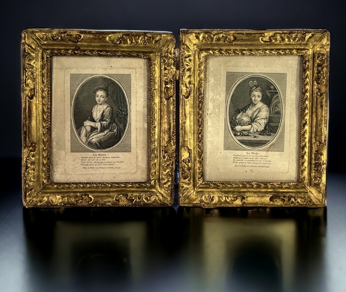 Pair Of 17th Louis XVIII Period Frames With Gilded Carved Wood Engravings