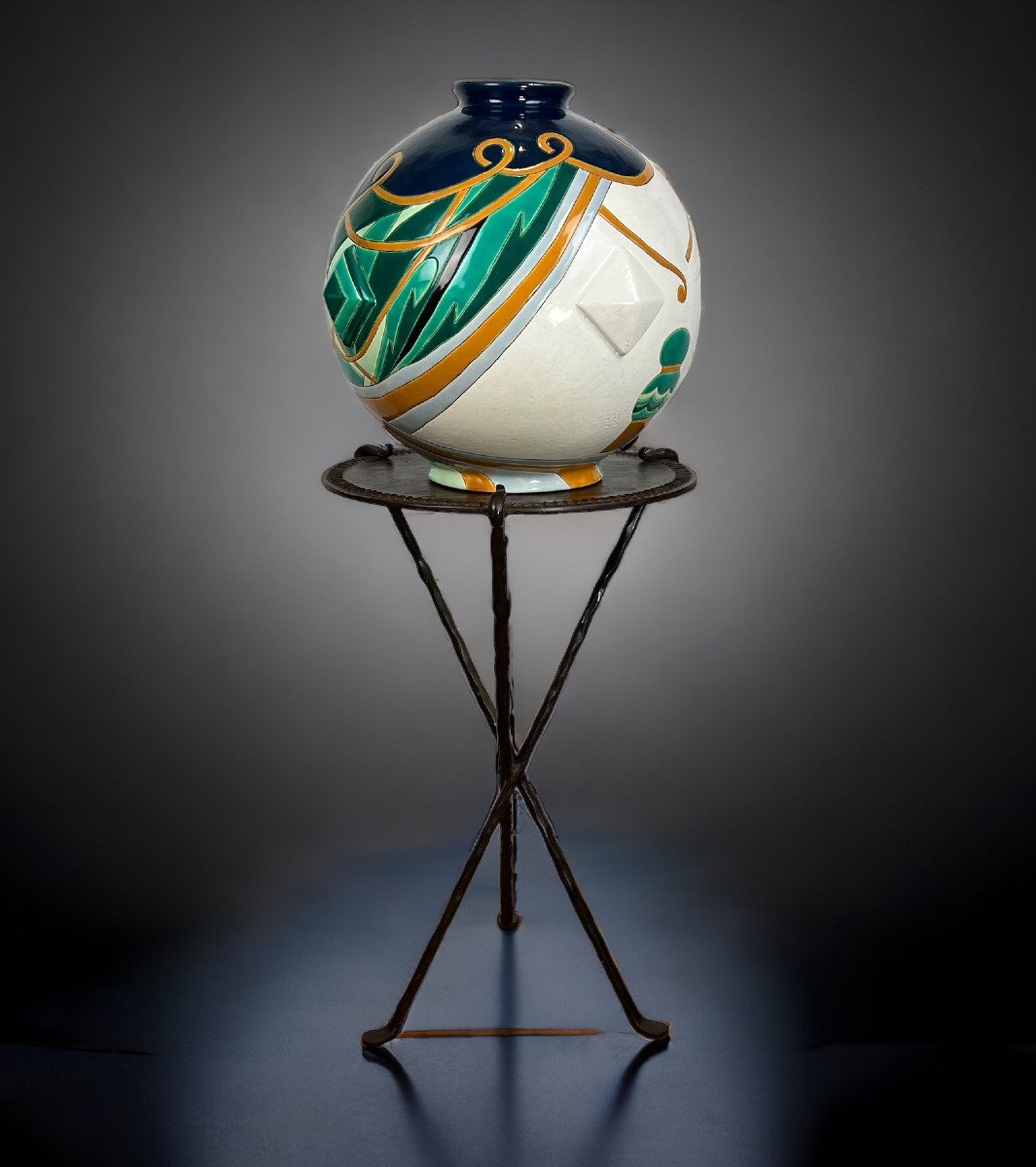 Grand Vase Globulaire En Faïence De Longwy " Modèle Trianon " Style Art Déco-photo-4