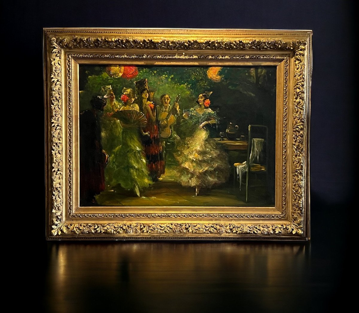 Peinture/ Huile Sur Toile " Danseuses De Flamenco " De Albert Emile Delluc "-photo-3