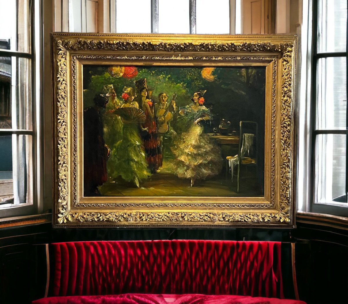 Peinture/ Huile Sur Toile " Danseuses De Flamenco " De Albert Emile Delluc "