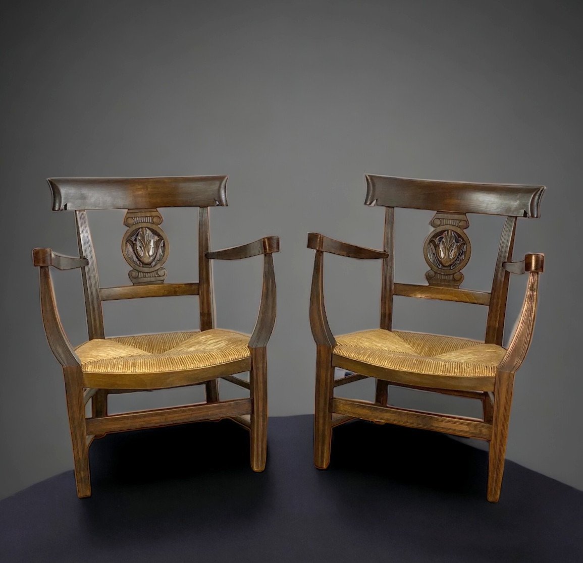 Paire De Fauteuils D Enfants Anciens De Style Directoire En Noyer Année 1900 -photo-3