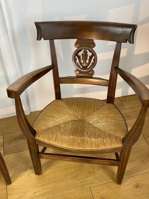 Paire De Fauteuils D Enfants Anciens De Style Directoire En Noyer Année 1900 -photo-5