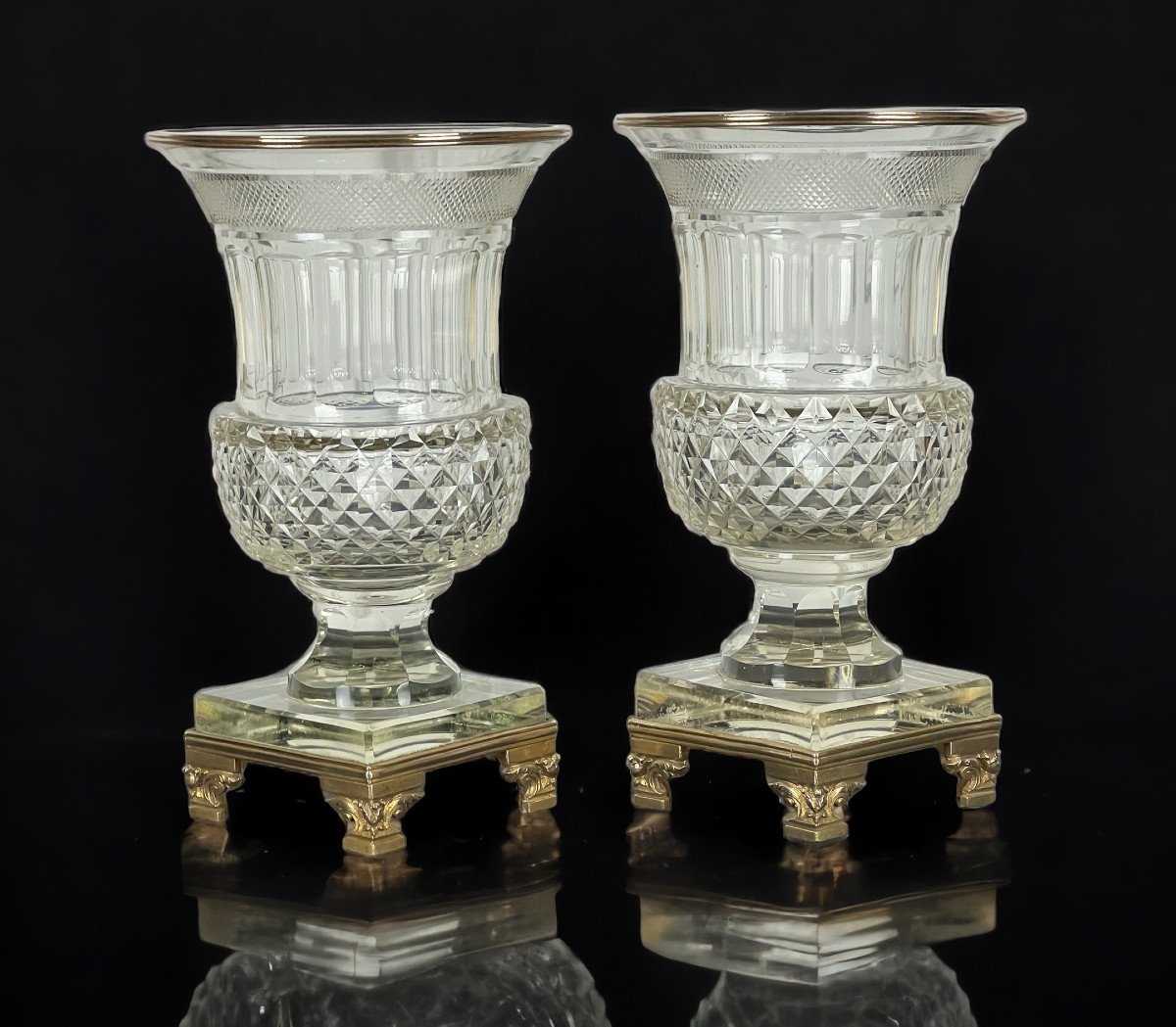 Paire De Vases Baccarat Anciens Du XIXe Forme Medicis En Cristal Taillé-photo-2