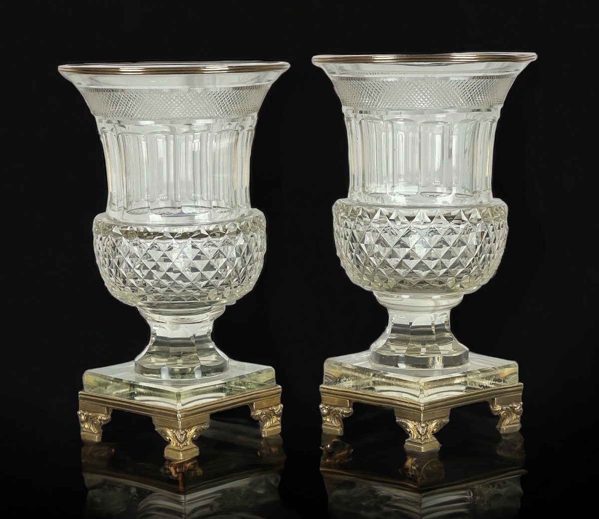 Paire De Vases Baccarat Anciens Du XIXe Forme Medicis En Cristal Taillé-photo-3