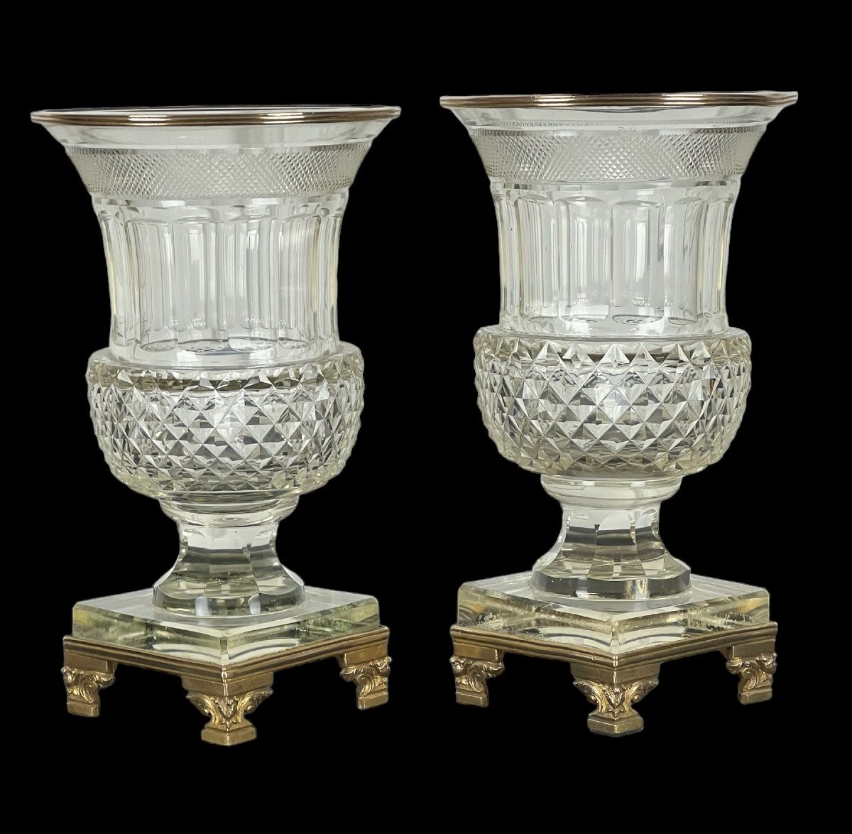 Paire De Vases Baccarat Anciens Du XIXe Forme Medicis En Cristal Taillé-photo-4