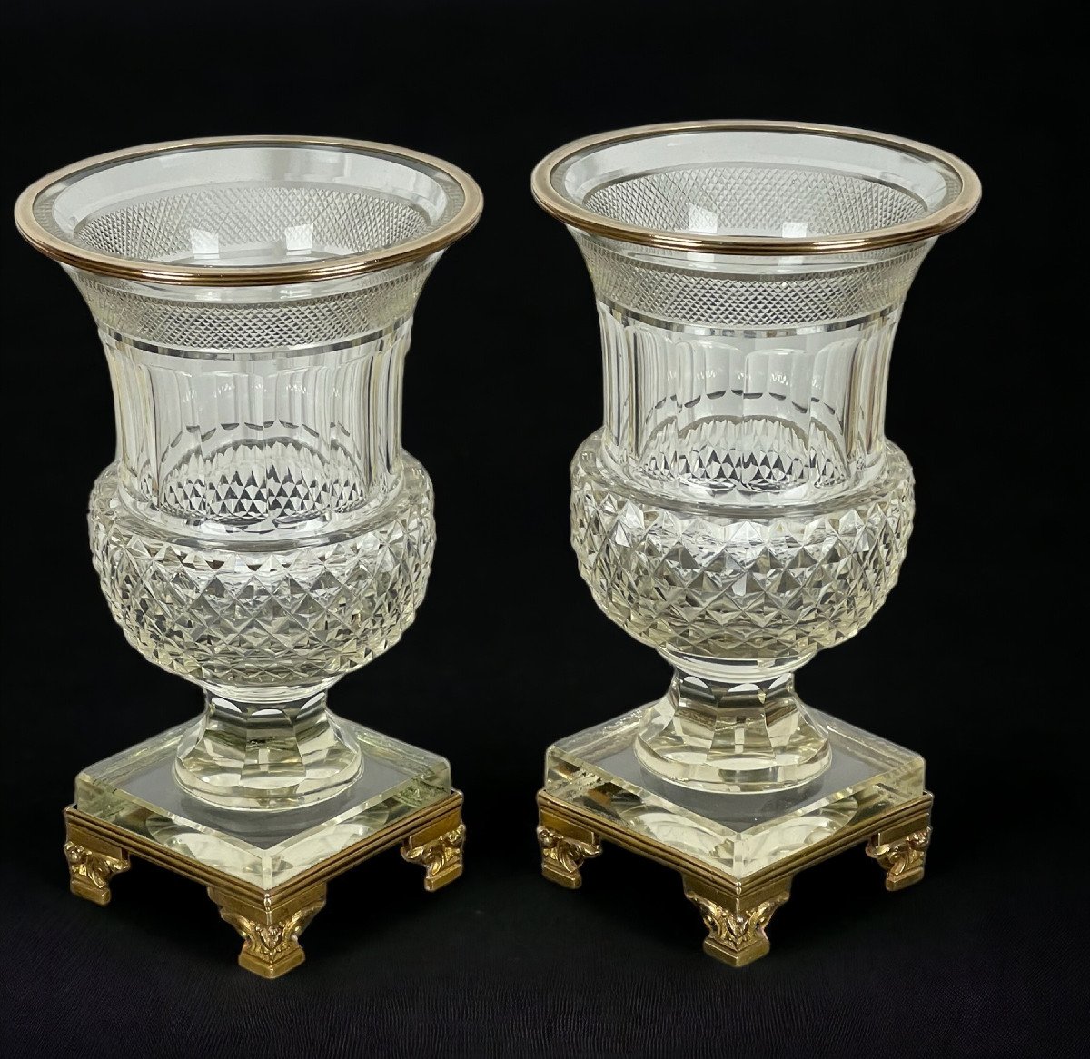 Paire De Vases Baccarat Anciens Du XIXe Forme Medicis En Cristal Taillé-photo-1