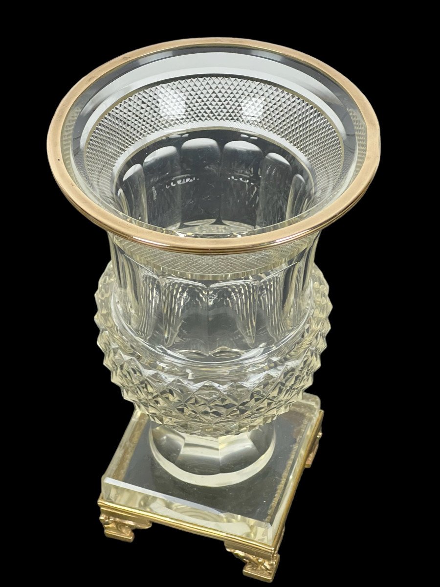 Pair Of Antique Baccarat Vases From The 19th Century Medicis Shape In Cut Crystal-photo-3