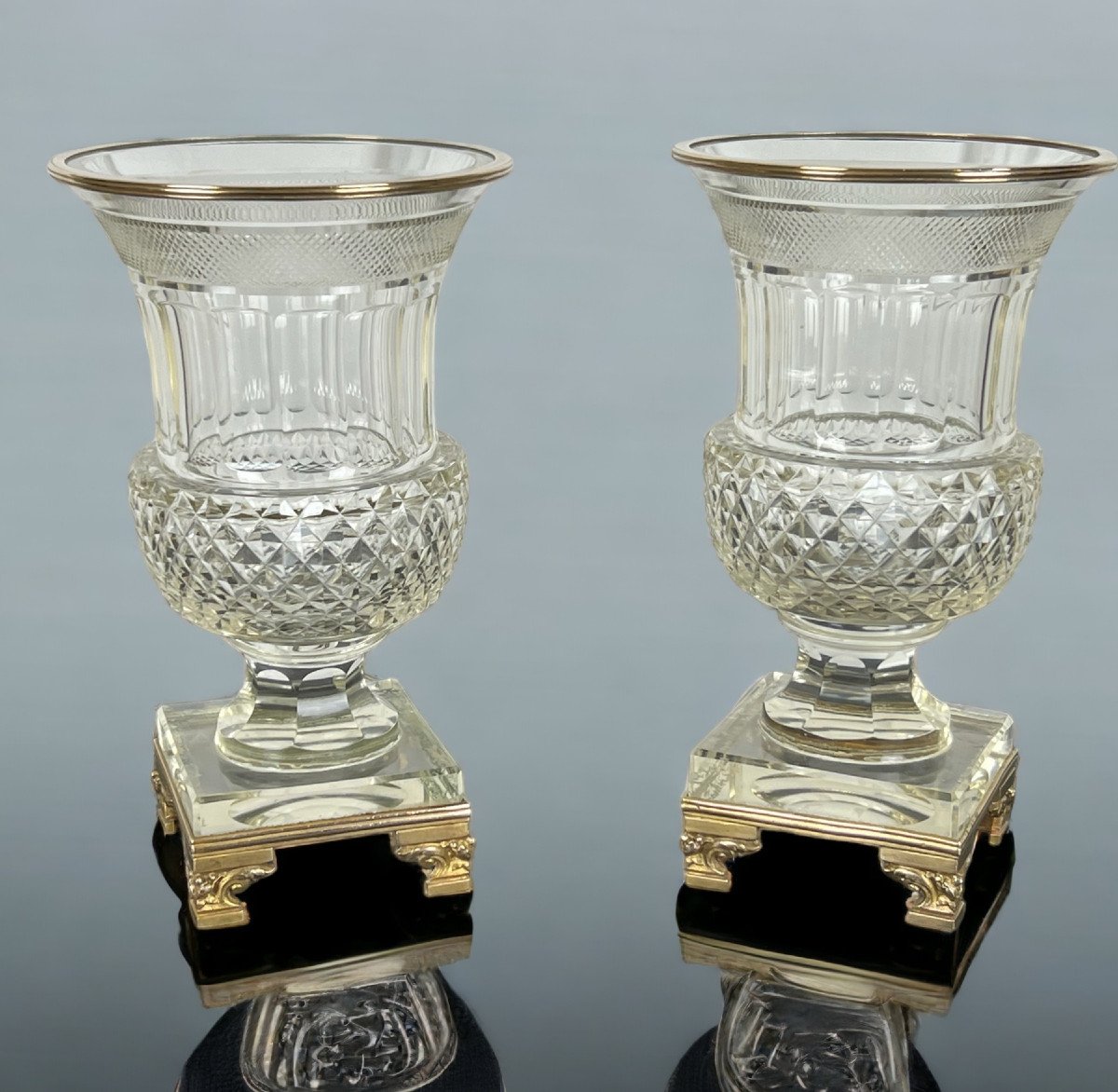 Paire De Vases Baccarat Anciens Du XIXe Forme Medicis En Cristal Taillé-photo-8