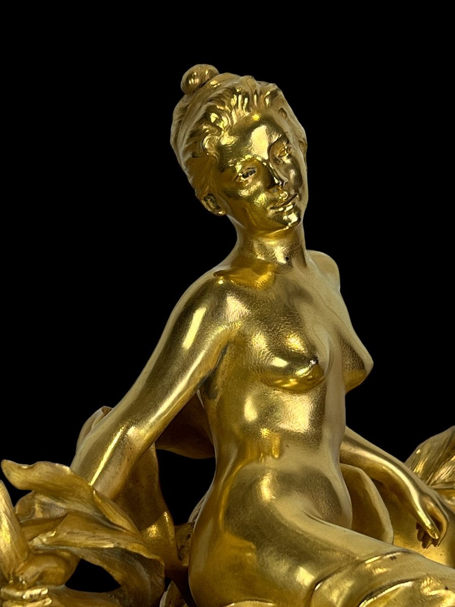 Raoul Larche / Coupe /  Encrier Dit " A La Nymphe Victorieuse En Bronze Doré -photo-1