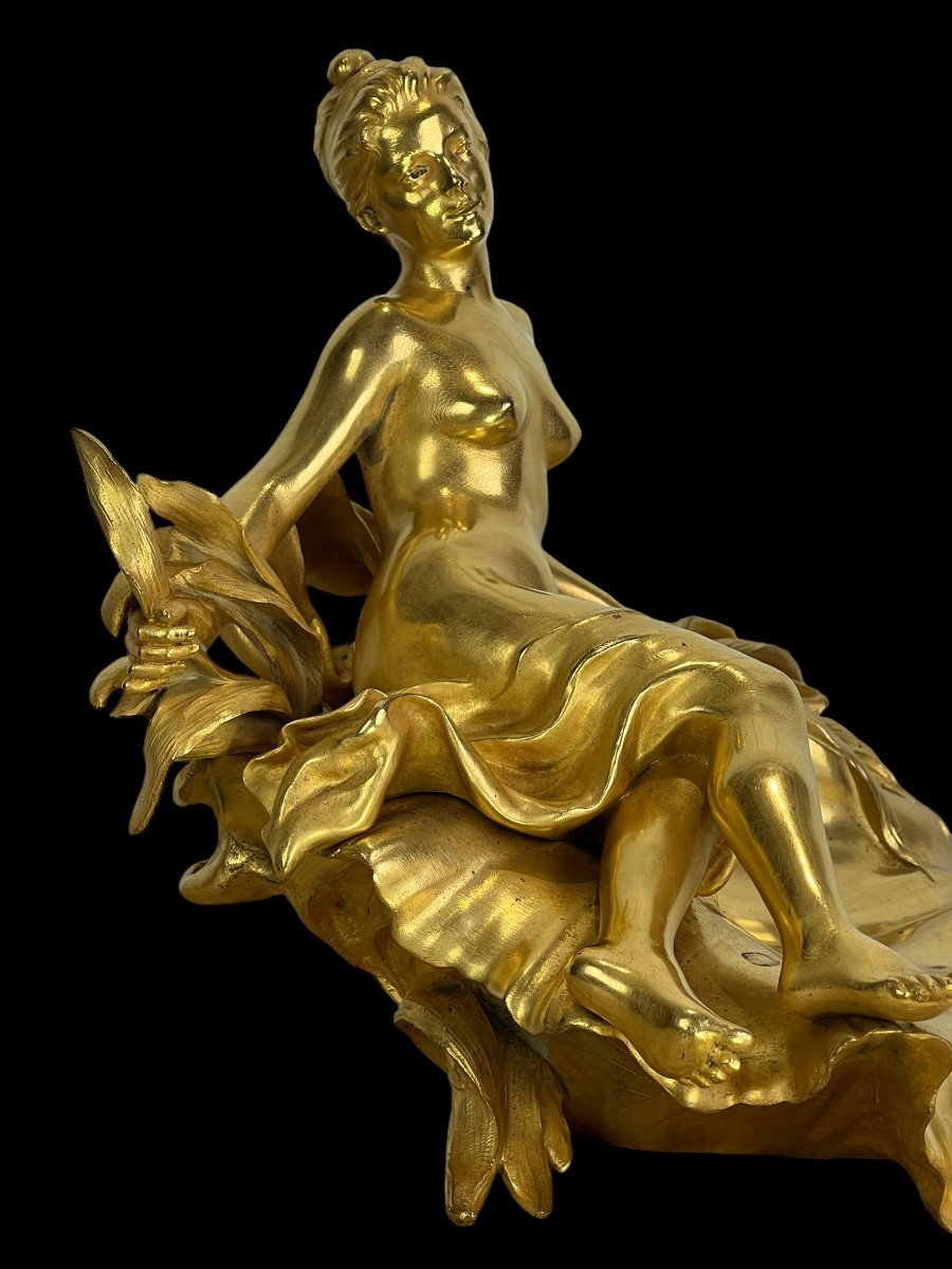 Raoul Larche / Coupe /  Encrier Dit " A La Nymphe Victorieuse En Bronze Doré -photo-2
