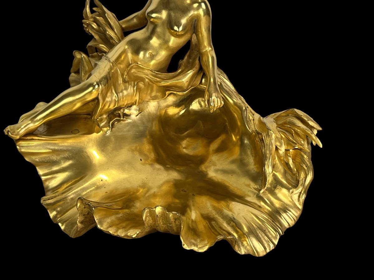 Raoul Larche / Coupe /  Encrier Dit " A La Nymphe Victorieuse En Bronze Doré -photo-3