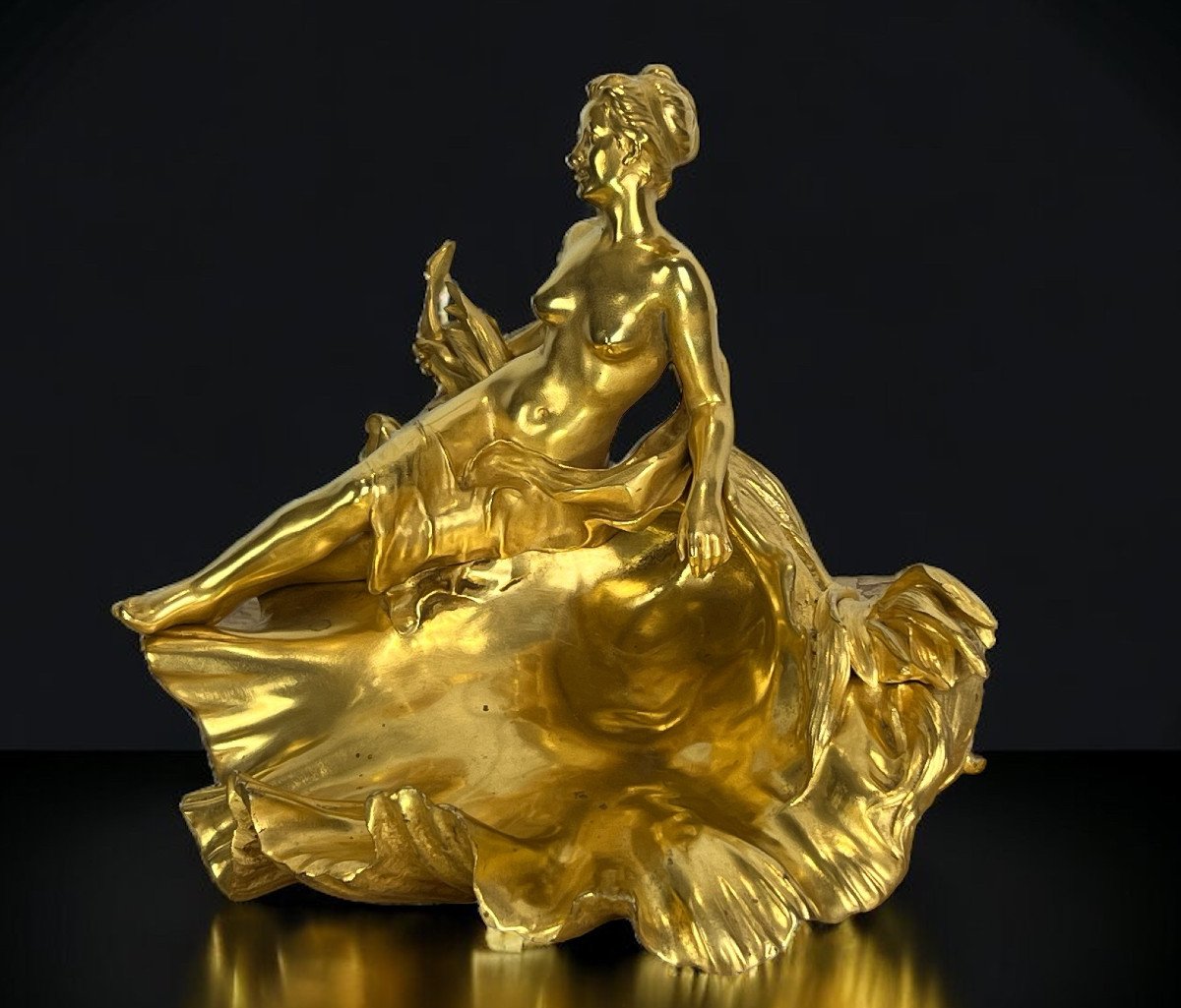Raoul Larche / Coupe /  Encrier Dit " A La Nymphe Victorieuse En Bronze Doré -photo-4