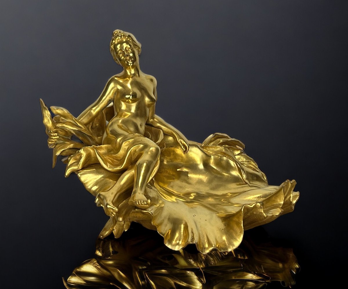 Raoul Larche / Coupe /  Encrier Dit " A La Nymphe Victorieuse En Bronze Doré -photo-8