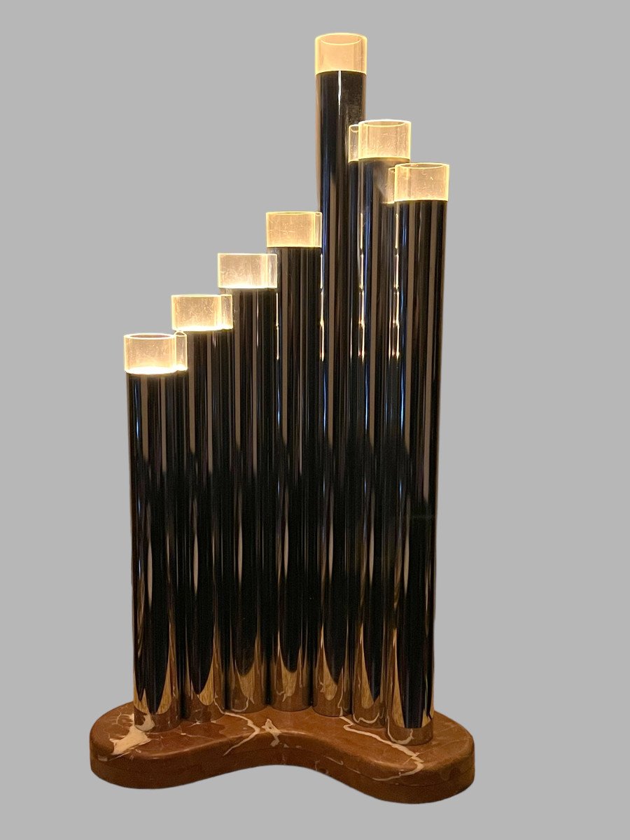 Large Organ Lamp By Gaetano Sciolari From The 70s In Chromed Metal And Marble-photo-2
