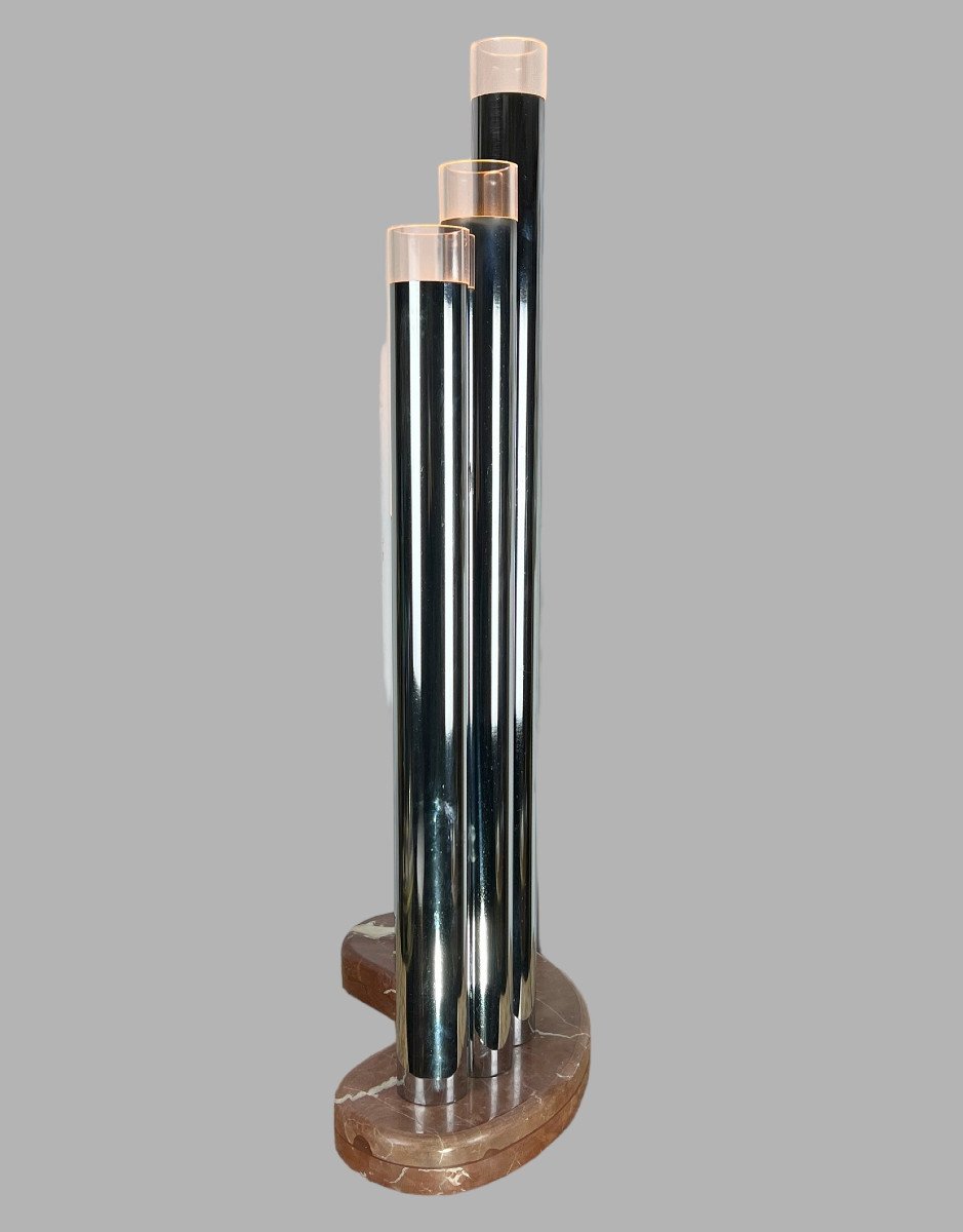 Large Organ Lamp By Gaetano Sciolari From The 70s In Chromed Metal And Marble-photo-3