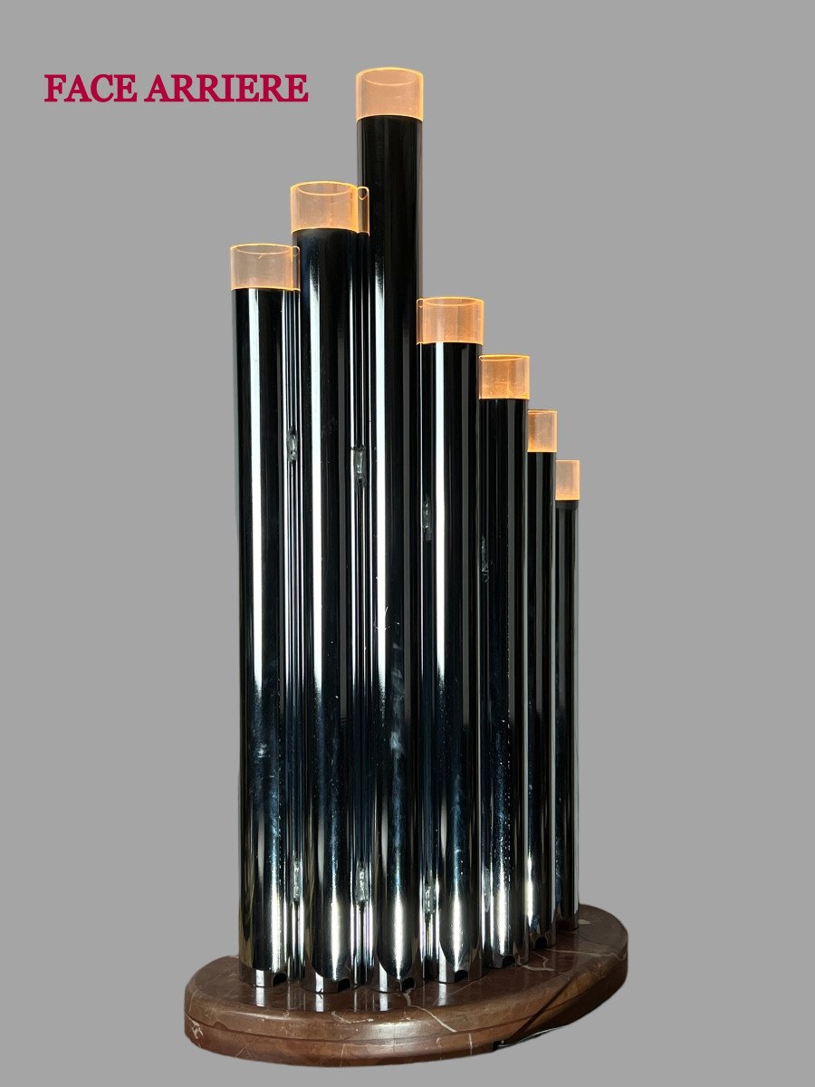 Large Organ Lamp By Gaetano Sciolari From The 70s In Chromed Metal And Marble-photo-4