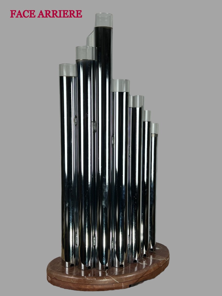 Large Organ Lamp By Gaetano Sciolari From The 70s In Chromed Metal And Marble-photo-8