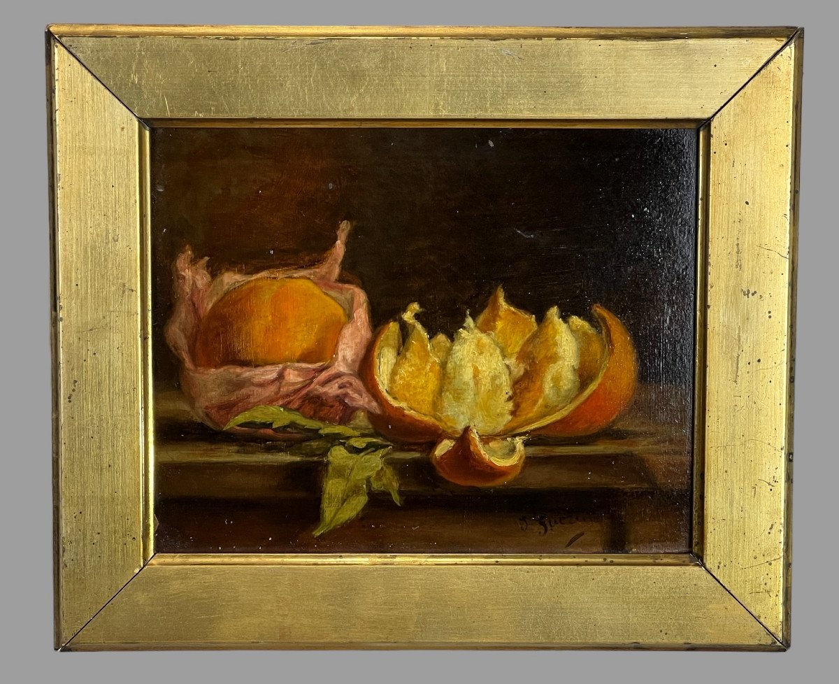 Pair Of Paintings /oils On Cardboard /signed J.guerin "still Life With Fruits-photo-3