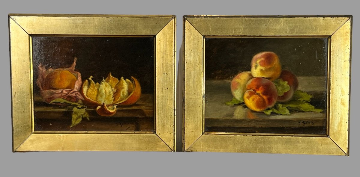 Pair Of Paintings /oils On Cardboard /signed J.guerin "still Life With Fruits-photo-6