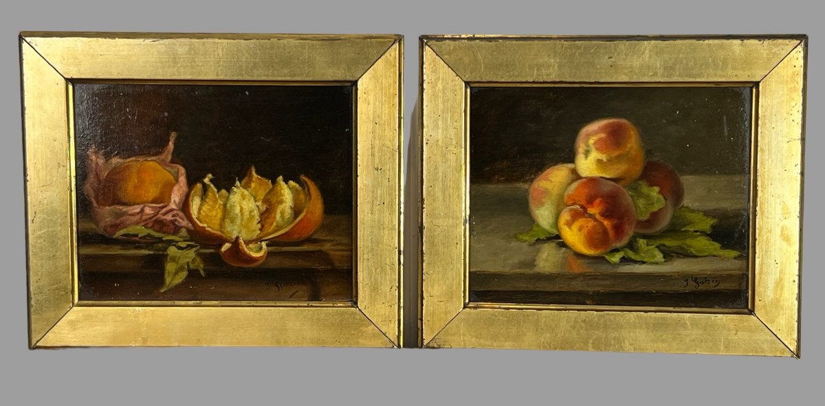 Paire De Tableaux /huiles Sur Carton /signée J.guerin " Nature Morte Aux Fruits-photo-6