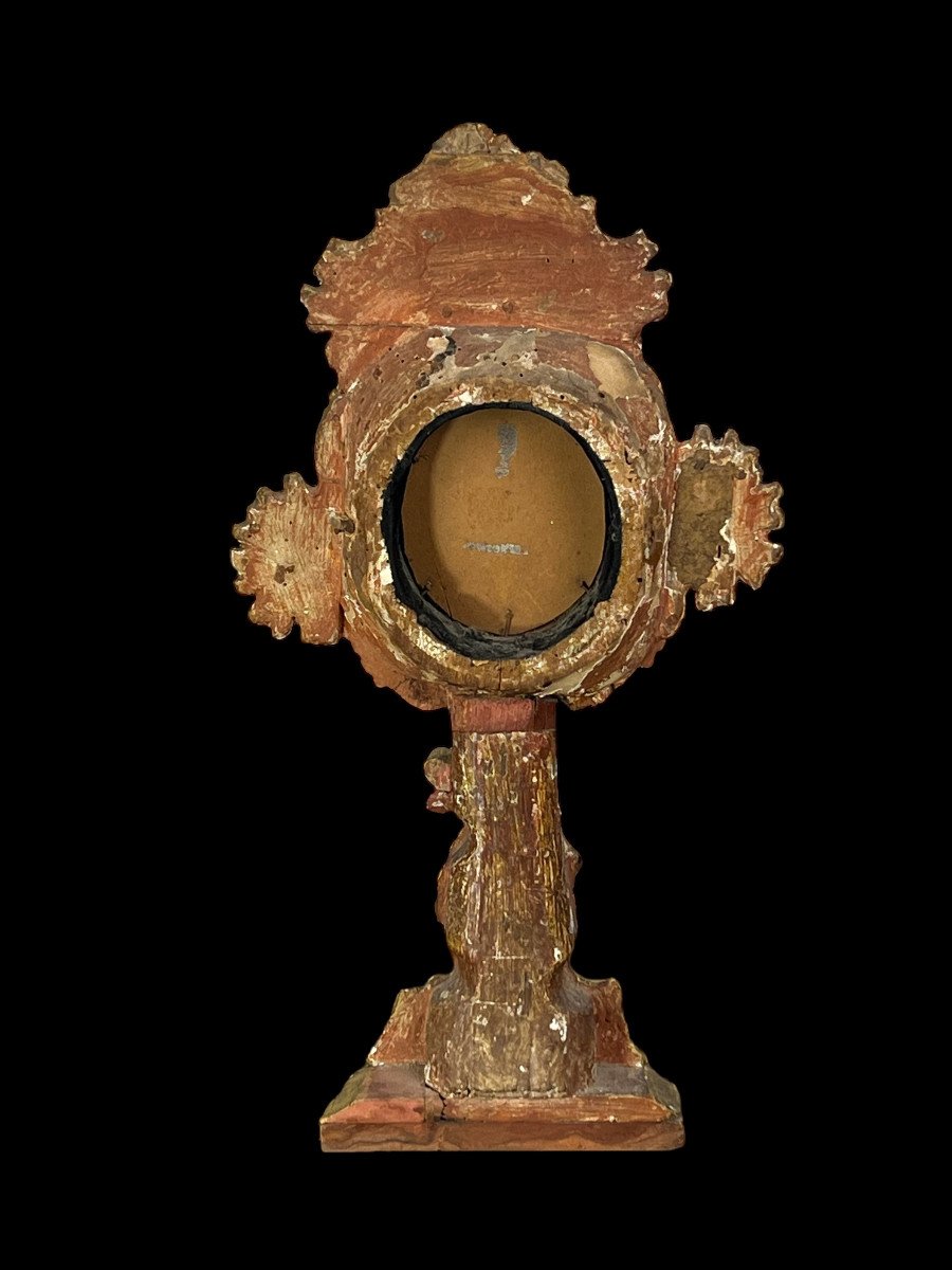 Reliquary / Monstrance 18th Century In Golden Wood With Mercury Mirror 49 Cm H-photo-3