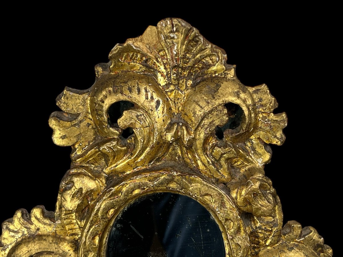 Reliquary / Monstrance 18th Century In Golden Wood With Mercury Mirror 49 Cm H-photo-4